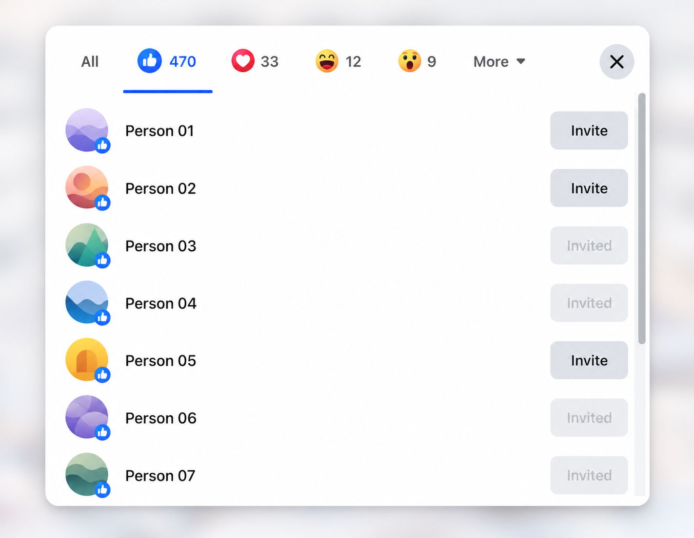Reaction invite dialog with anonymous profiles